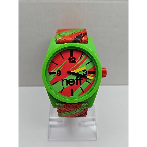 Neff Daily Rasta Analog Quartz Watch Green ABS Case Woven Strap 5ATM New Battery - Picture 1 of 10